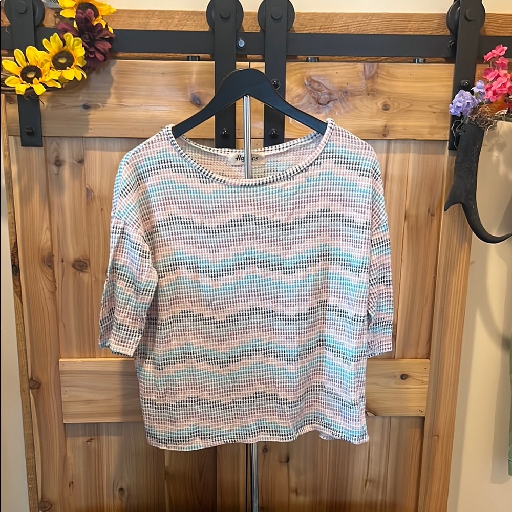 Haptics Pastel Striped Elbow Length Sleeve Women's Top